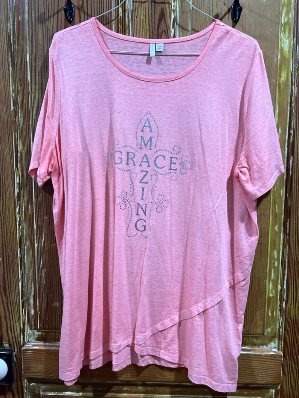 Cato Coral Pink Graphic Cross Tee